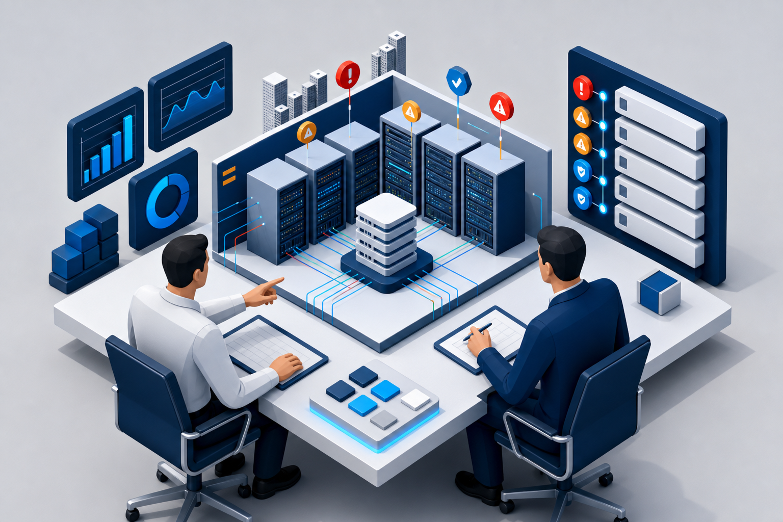 MCB Technologies consultants reviewing a client IT environment