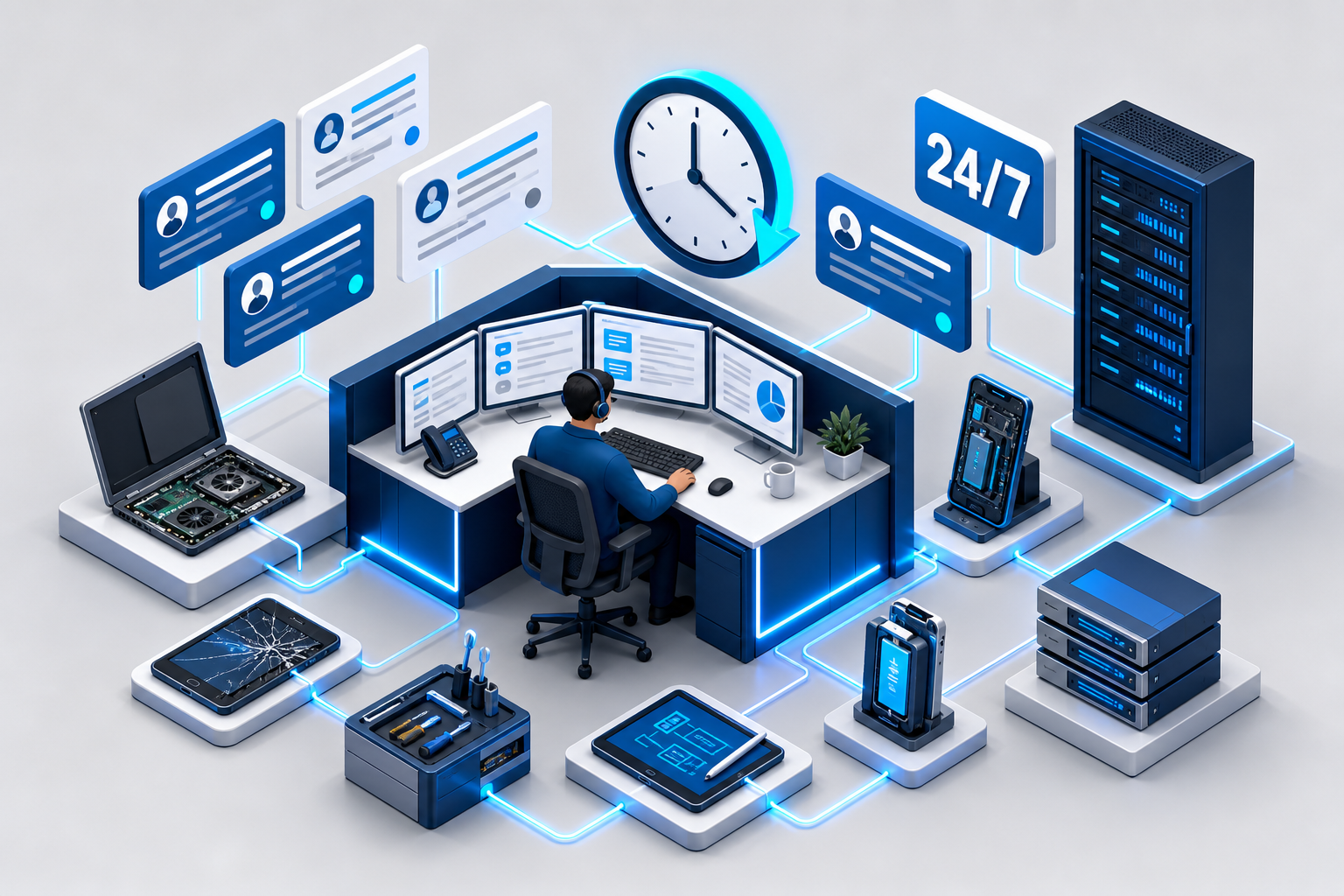 24/7 IT help desk supporting users and devices